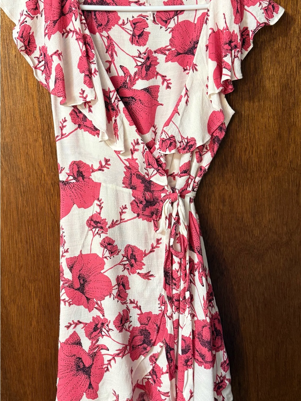 Free People White Wrap Dress with Pink Floral Print